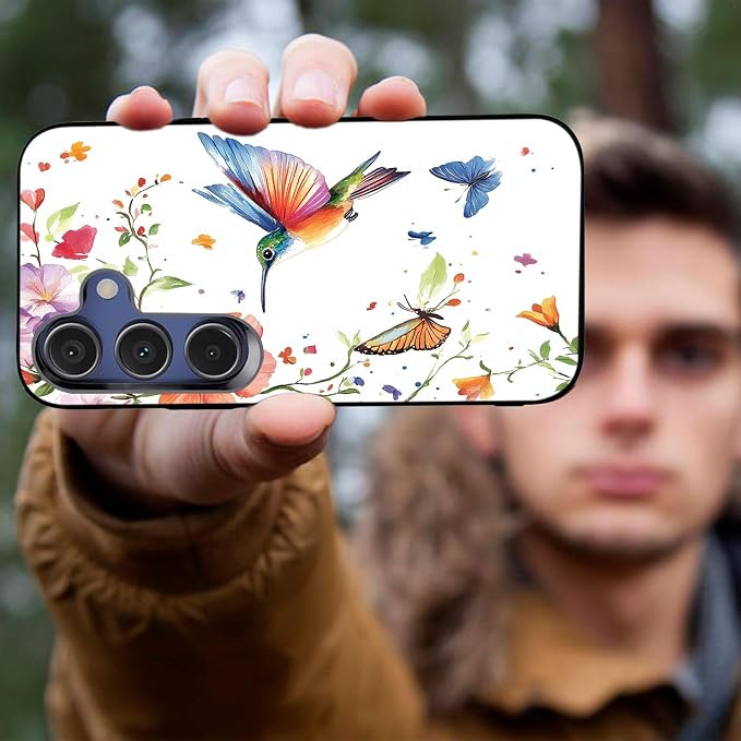 Designed for Galaxy S25 FE Phone Case,Slim Silicone Shockproof Protective Case for Galaxy S25 FE 6.7 inch,Flowers and Hummingbirds Design