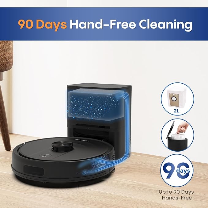 Bagotte Robot Vacuum and Mop Combo with LiDAR Navigation, Self-Emptying Robotic Vacuums Cleaner with 6000Pa Super Power, Mapping, 90 Days Hands-Free, Fast Home Mapping for Pet Hair, Hard Floors