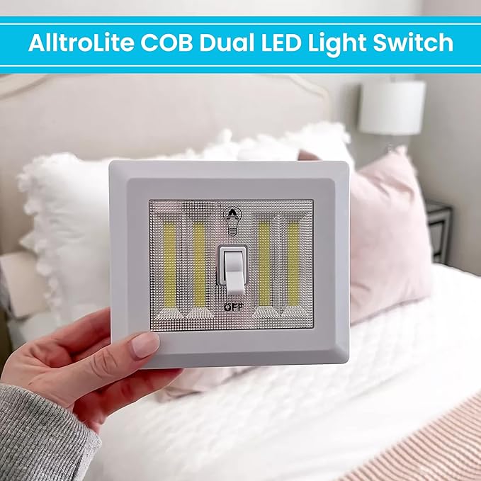 AlltroLite LED Closet Light Switch | 400 Lumen Wireless Battery Powered COB Night Light | Stick On Magnetic Battery Lights for Under Cabinet, Shelf, Shed, Kitchen, Garage, Attic, RV, DIY