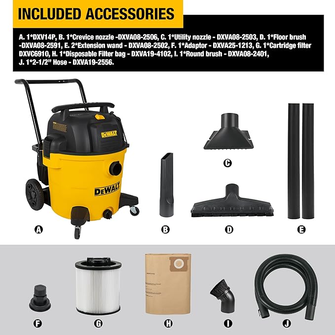 DEWALT DXV14P Shop Vacuum Wet/Dry 14 Gallon, 6 HP Wet/Dry Vac with 110 CFM Powerful Suction, Yellow