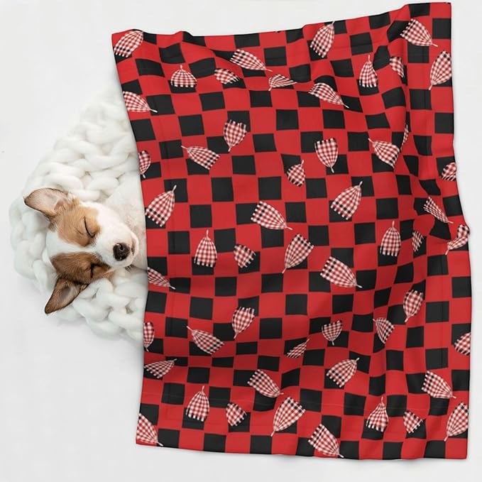Reversible Plush Throw for Dogs and Cats, Red Black Buffalo Check Plaid Pattern, Double Sided Blanket with Nubby Dot Side and Sleek Side Ideal for Cuddling Nesting Security