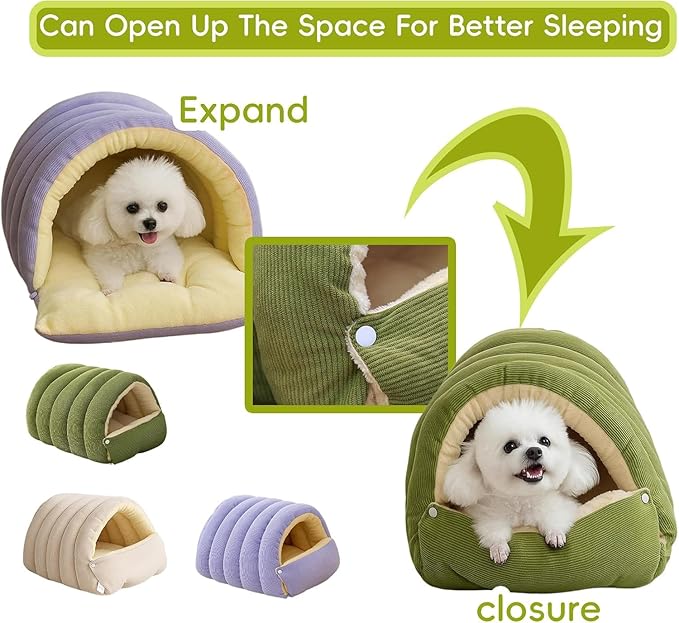 Removable and Washable Winter Closed-Off Cat Bed, Cat Winter Cave, Cute Cat Beds for Indoor Cats, Disassembled Design for Easier Cleaning, with Hair Remover (2PcsPurple, 22.4 * 14.6 * 11.0 in)
