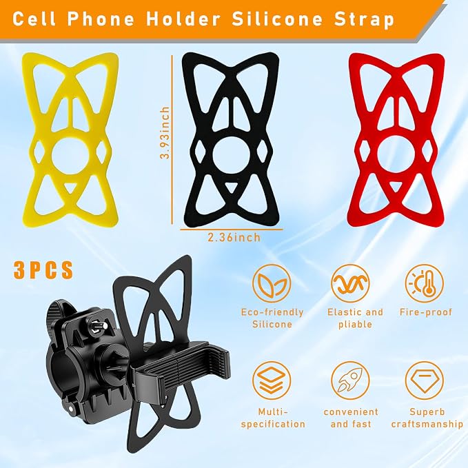 Ziciner 3 PCS Bike Phone Mount Holder Band, Elastic Smart Phone Security Silicone Strap for Motorcycle Bike Phone Mount, Universal Bike Accessories Replacement Parts for Most Cell-Phone (Style 2)