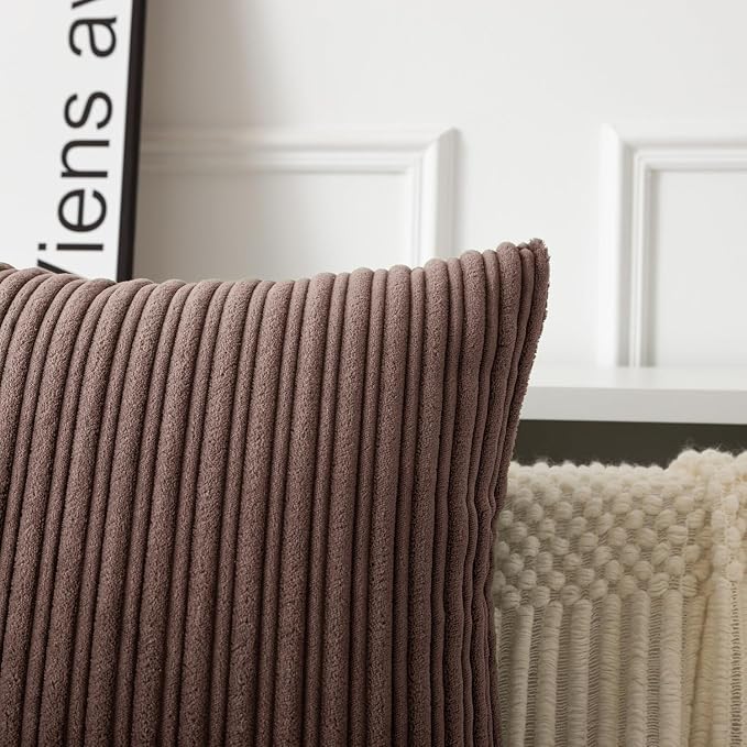 UGASA Fall 12x24 Inch Pillow Cover Pack of 1 Soft Boho Stripe Corduroy Long Rectangle Lumbar Cushion Case Farmhouse Decorative Throw Pilowcase for Bed, Couch, Sofa, Bedroom, Living Room, Dark Brown