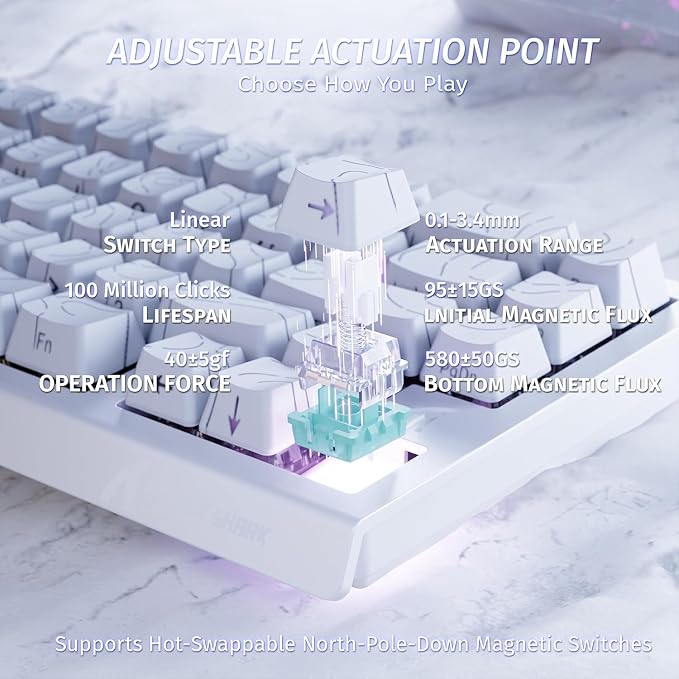 ATTACK SHARK X68HE RT Mechanical Gaming Keyboard 60% Wired TKL-WhiteContour | Adjustable Actuation,Hall Effect Magnetic Switch,8KHz Polling Rate,RGB Backlit,Top Mount,Side Printed Keycap for PC Mac Gamer