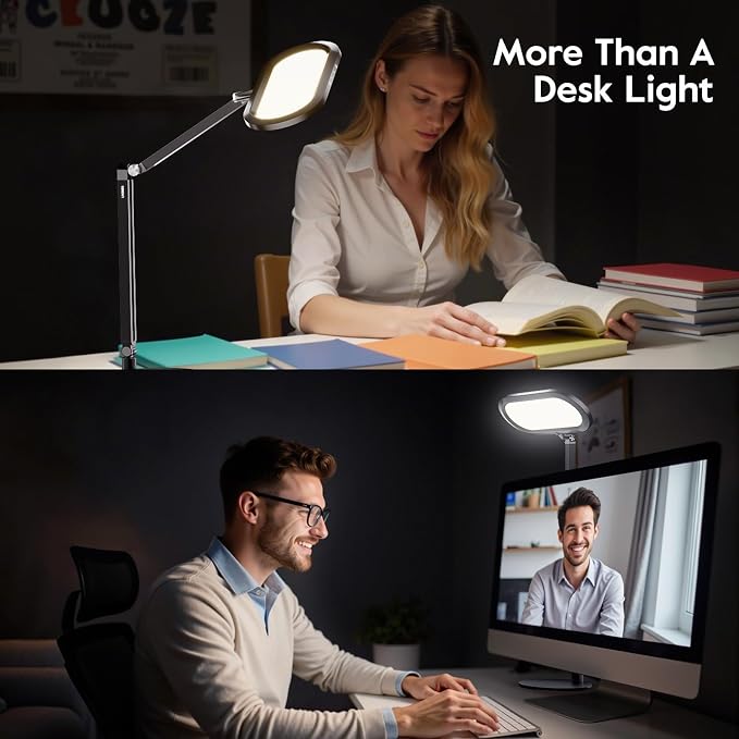 LitONES Premium LED Desk Lamp, Dual-Sided Soft Lighting with Knob Remote | Eye-Caring Diffused Light for Home Office, Video Conferencing, Zoom, Reading, Study, Craft, Stepless Dimming & Color, Memory