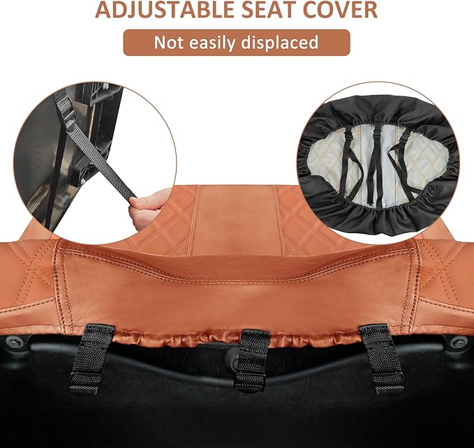 Golf Cart Seat Cover for Club Car Brown Precedent Ordinary Front Seat Cushion, Thick Vinyl Leather Custom Diamond Comfortable, Adjustable Straps and Retractable Buckle/No Nails Required