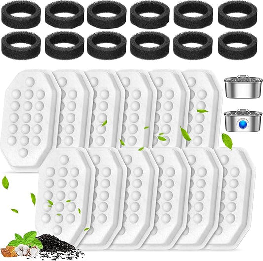 Cat Water Fountain Filters Pre-Filter Sponges for 3.2L/108oz Automatic Pet Fountain Dog Water Fountain (16 Filters& 16 Sponges)