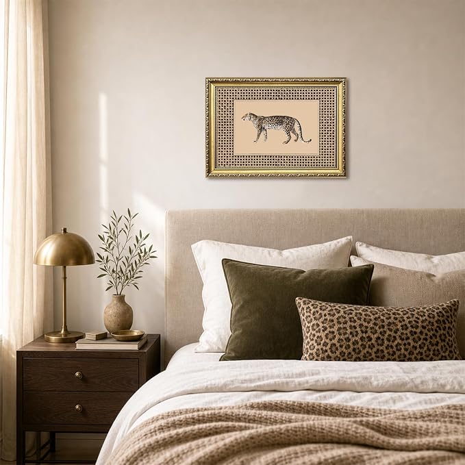 Vintage Leopard Wall Art Cheetah Safari Wall Decor Paintings, Wildlife Animal Poster Canvas Prints Aesthetic for Living Room Bedroom 8x10 inch Gold Framed