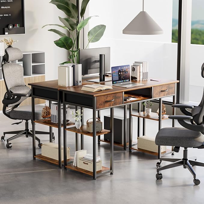 OLIXIS Gaming Desk, Computer Desk with Storage, Fabric Drawers, 48 Inch | Home Office for Small Space Bedroom, Study Work Writing PC Table, Compact Rooms, Brown