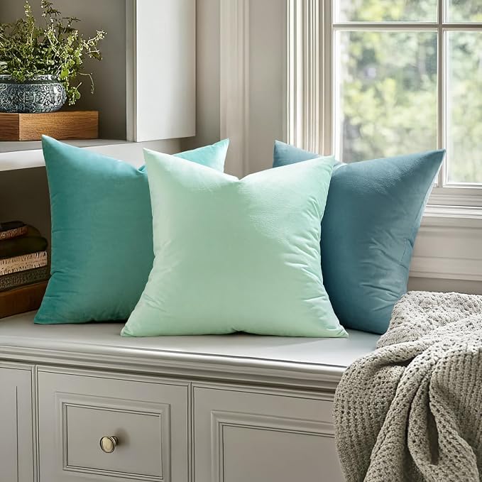 MIULEE Velvet Throw Pillow Covers 22x22 Inch Pack of 2 Aqua Green | Soft Solid Decorative Pillow Covers, Modern Luxury Home Decor, for Couch Chair Sofa Bedroom Livingroom