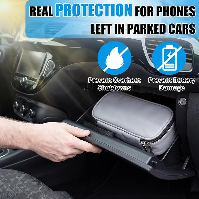 Phone Cooler Bag for Beach, Portable Phone Cooling Pouch with 2 Reusable Ice Packs, Keeps Cool in Extreme Heat for Car Pool Hiking, Extends Battery Life, Fits All Smartphones(Gray,PU)
