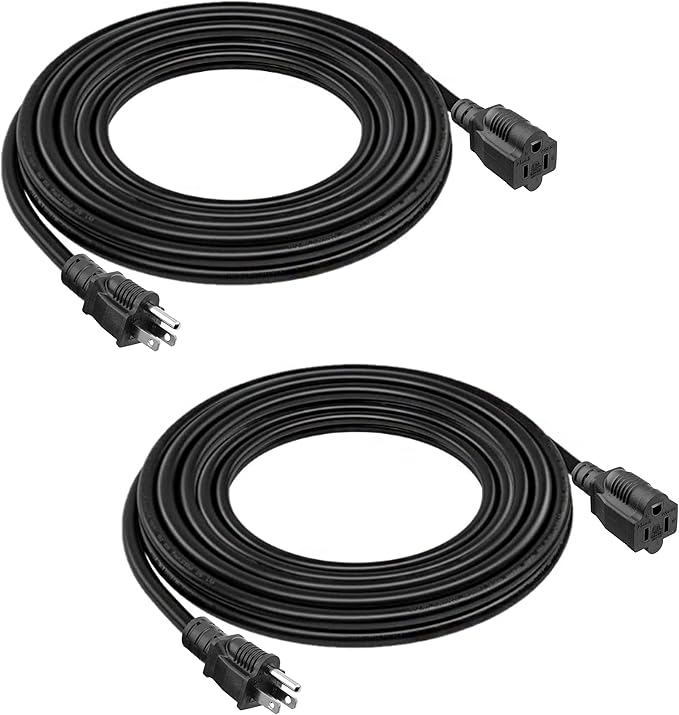 BELLLIGHTS 2-Pack 15ft Extension Cord 16 SJTW AWG Heavy Duty 3 Prong Power Cord