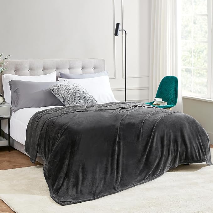 Hansleep King Dark Grey Fleece Blanket, Soft Flannel Bed Blanket | Fuzzy Cozy Blanket 90x108 Inches, Multi-use for Bed, Sofa, Couch, Travel, Camping, All Season Warm Lightweight Cover