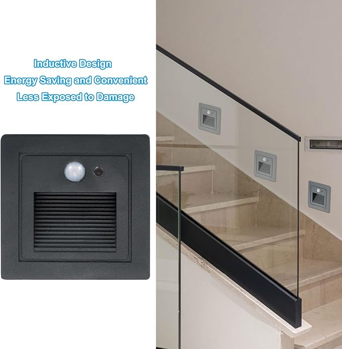 PATIKIL 3000K LED Step Light, 3W 120V Recessed Motion Sensor Stair Light Aluminum Waterproof 105lm Yellow Stairway Lights Indoor Outdoor, Black Shell
