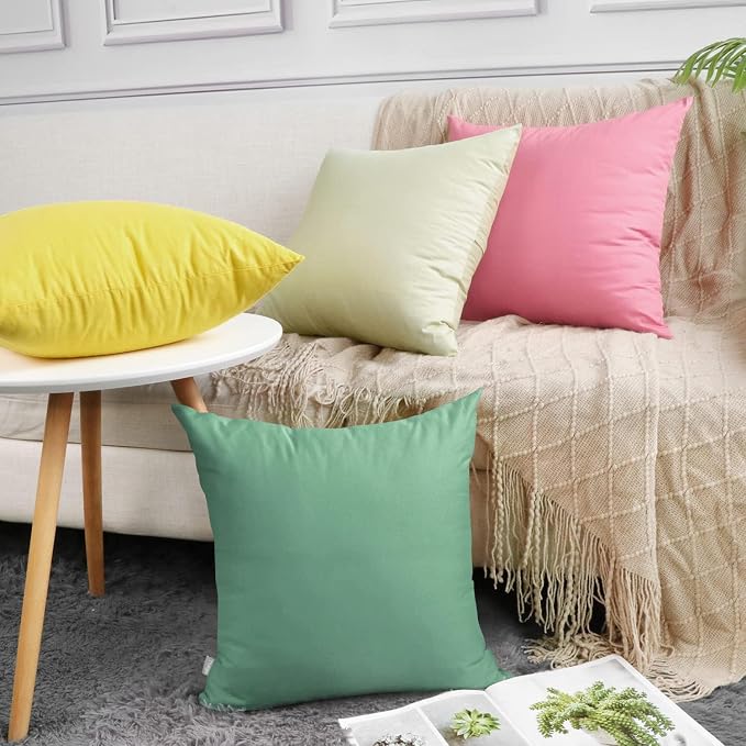 Thmyo 4-Pack 100% Cotton Comfortable Solid Decorative Throw Pillow Case, Square Cushion Cover Pillowcase Sublimation Blank Pillow Covers DIY Throw Pillowcase for Sofa(18x18 inch/ 45x45cm,Mist Green)