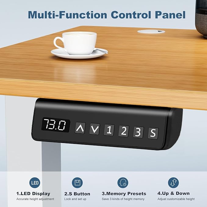 DUMOS 55 Inch Electric Standing Desk, Memory Adjustable Home Office Desk | Sit Stand Up Desk for Work Home Office,Adjustable Desk, Rising Computer Table with Splice Board,Cable Management,Hook,Oak