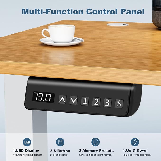 DUMOS 63 Inch Electric Standing Desk, Memory Adjustable Home Office Desk | Sit Stand Up Desk for Work Home Office,Adjustable Desk, Rising Computer Table with Splice Board,Cable Management,Hook,Oak