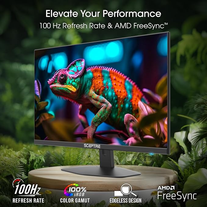 Sceptre 27-inch Prime Gaming Monitor 100Hz 1ms DisplayPort HDMI x2 100% sRGB AMD FreeSync Build-in Speakers, Eye Care Frameless Machine Black 2025 (E275W-FW100T Series) | 1ms Blur Reduction/5ms G-to-G, 100% Srgb, Amd Freesync, Dp1.2 Plus 2×hdmi2.0, 2×2...