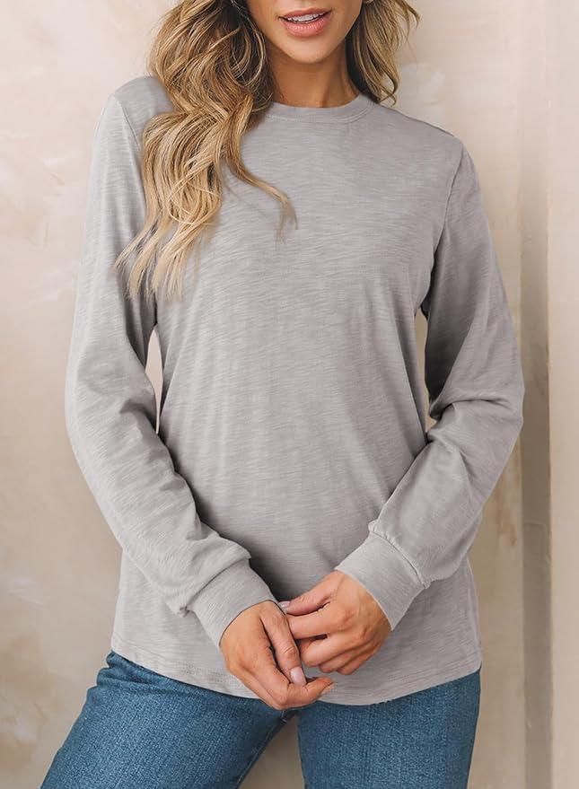 EVALESS Womens Crewneck Long Sleeve Tops Casual Polka Dots Tops Fall 2026 Tshirts Shirts