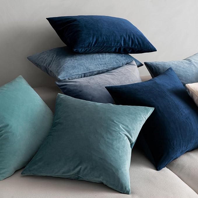MIULEE Velvet Throw Pillow Covers 22x22 Inch Pack of 2 Dark Blue | Soft Solid Decorative Pillow Covers, Modern Luxury Home Decor, for Couch Chair Sofa Bedroom Livingroom