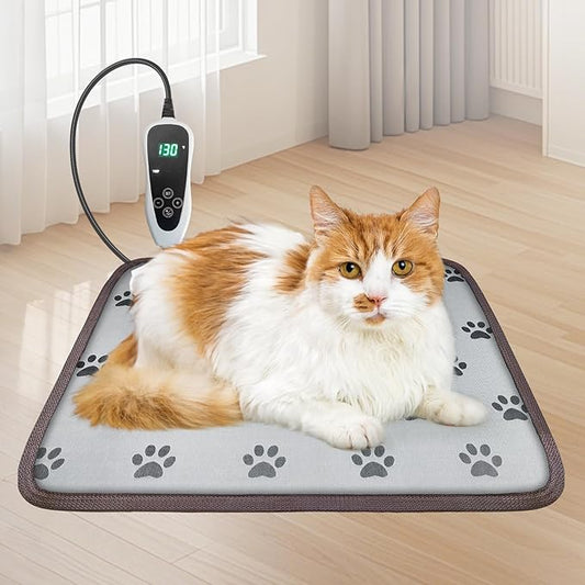 Cat Heating Pad 18x18 in with Smart Thermostat Switch and Power Line Protection Tube,Obtained MET and UL Dual Certification,Waterproof Pet Heating Pad for Cats-Paw Print
