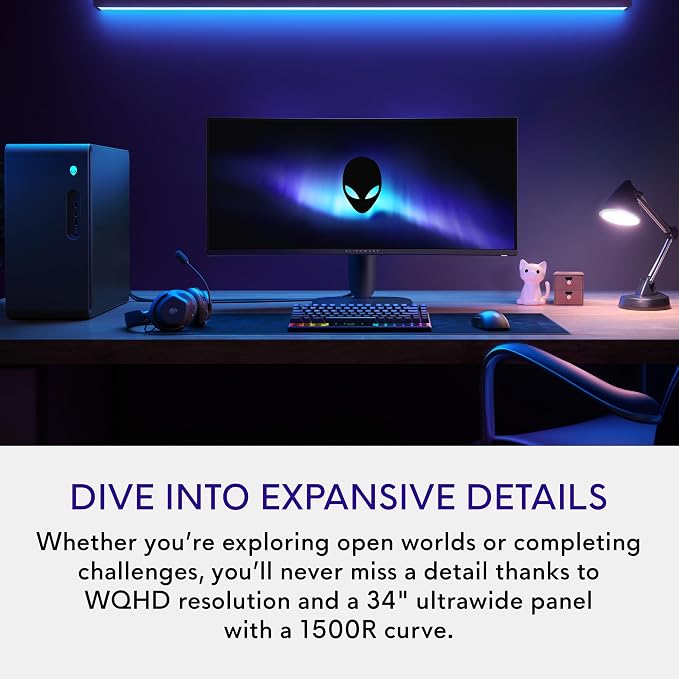 Alienware 34 Curved Gaming Monitor – AW3425DWM - 34-inch WQHD 180Hz 1ms Display, 1500R, AMD FreeSync Premium, VESA AdaptiveSync.