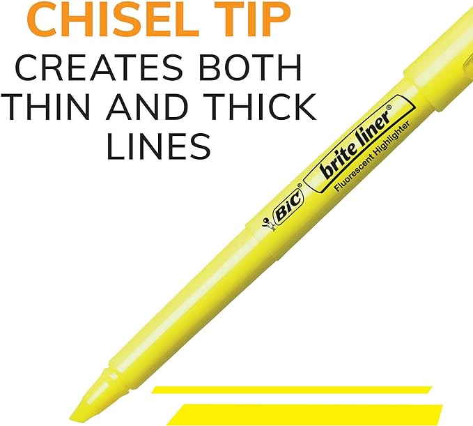 BIC Brite Liner Highlighters, Chisel Tip, 12-Count Pack, Yellow Ink