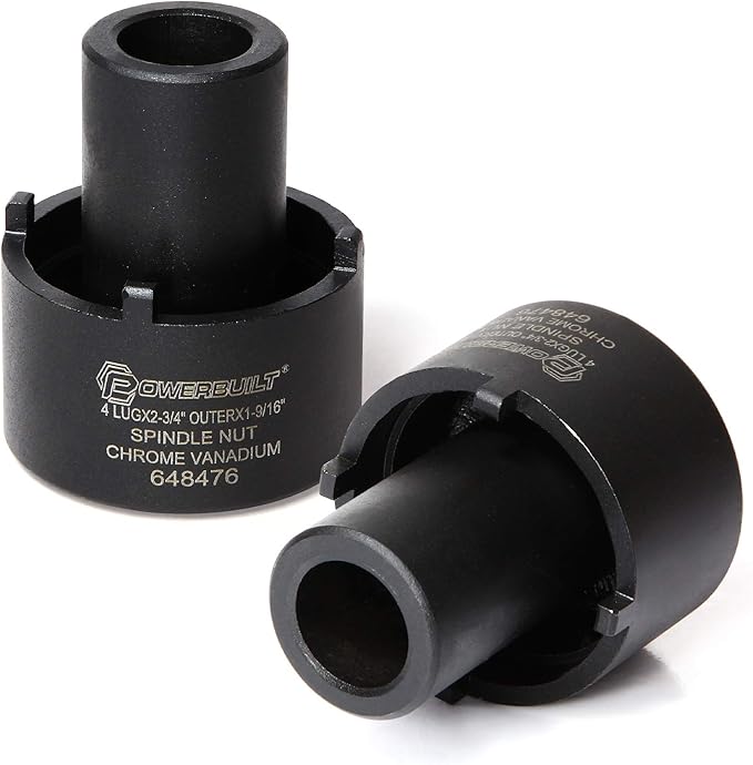 Powerbuilt Spindle Nut Socket, 4 Lug, 2-3/4-inch Outer, Ford, Easy Removal of Spindle Nuts, 2WD Rear Axles, Rotating Locknut - 648476, Black