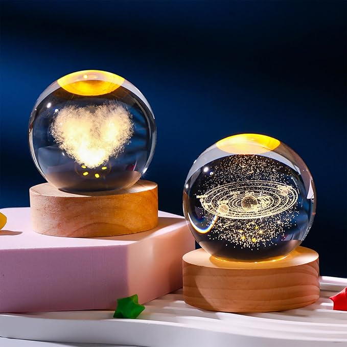 Happyhaves Calming Stellar Spheres,Happy Haves Light Sphere,The Galaxy, Saturn, Astronomy Calming Cosmic Lights, Crystal Ball Night Light with Base for Bedroom Living Room Decor (Mother and Child)