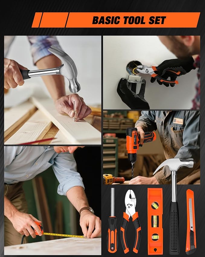 139-Piece Tool Set - Tool Kit with 8V Cordless Drill Driver in ToolBox Storage Case, General Household Drill Set for Home Repairs, Handyman, DIY Projects