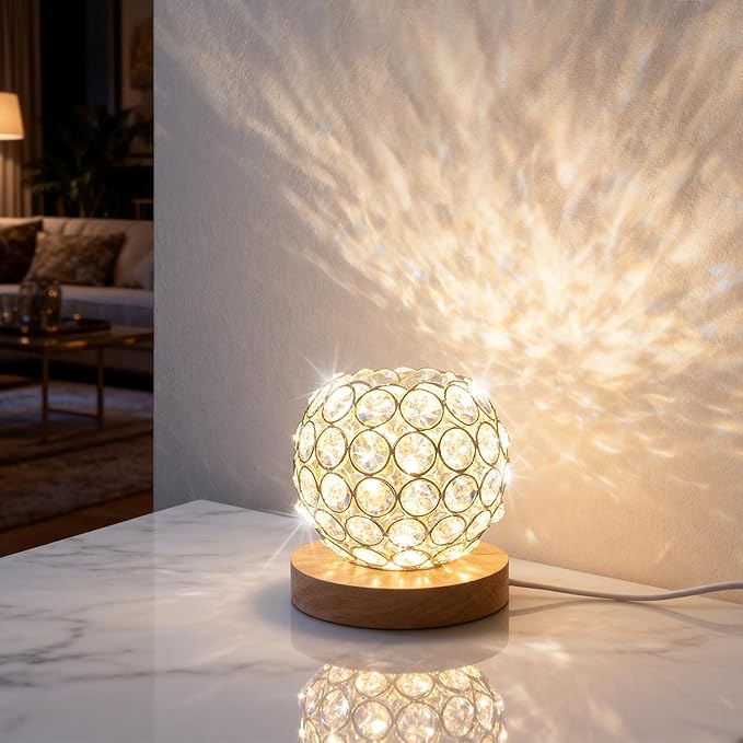 Crystal Mood Table Lamp, Small Decorative Sphere Light with Voice Control - 3 Lighting Modes Ambient Lighting for Tiny Bedroom & Living Room Decor, Aesthetic Gifts for Teen Girls
