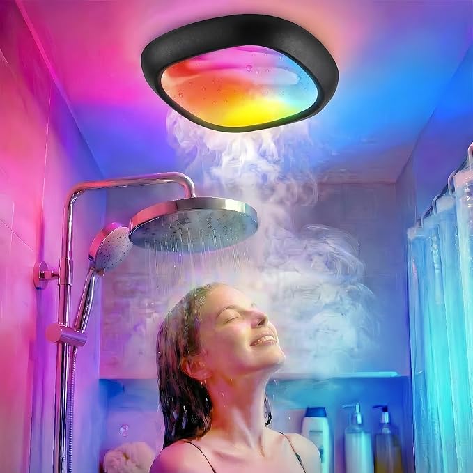 Motion Sensor Rechargeable Ceiling Light with Remote, 550LM 12000mAh Wireless Shower Lights for Inside Shower Battery Operated RGB Closet Light Sensored LED Overhead Lighting No Wiring for Garage
