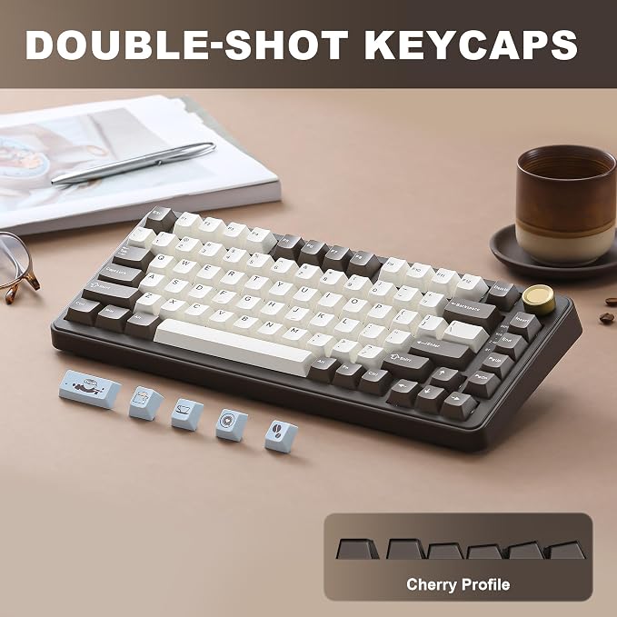 YUNZII B75 PRO 75% Wireless Mechanical Keyboard (Coffee Brown, MilkV2) | Hot Swap Keyboard with Knob, Gasket Mount, Creamy Pre-lubed Switch for Smooth Typing, BT/USB-C/2.4G, for Gaming