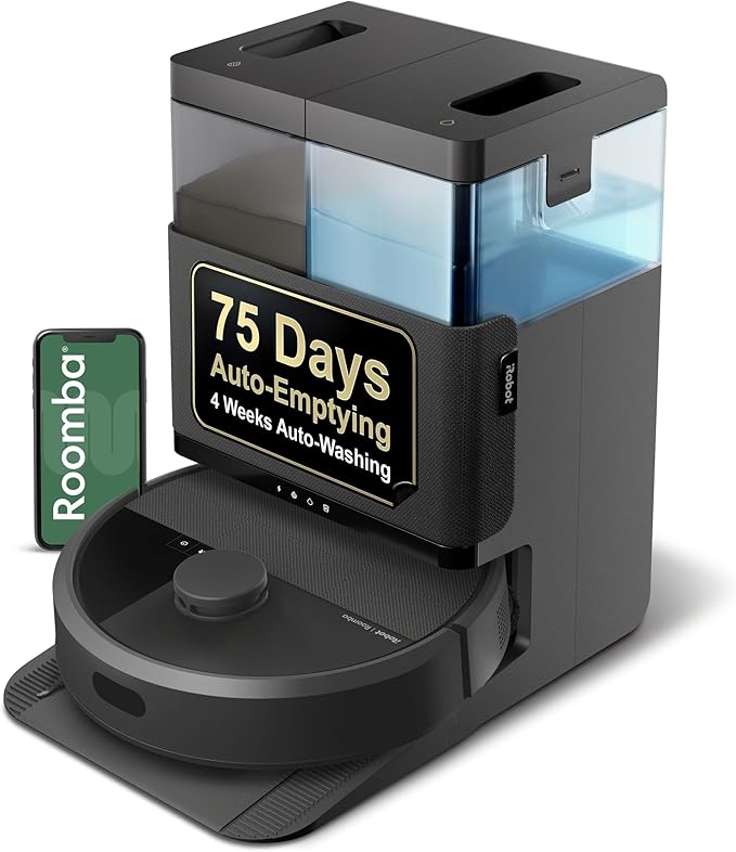 iRobot Roomba Plus 405 (G185) Combo Robot Vacuum & Mop with AutoWash Dock - Spinning Mop Pads, Self-Empties, Pad Washing & Drying, Self-Cleaning, Pad-Lift, LiDAR Navigation | 70x Suction, Dualclean Spinning Mop Pads with Smartscrub, Autowash Dock Auto-...