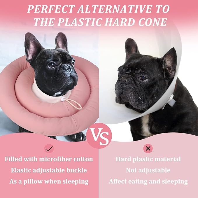 IDOMIK Dog Recovery Collar, Waterproof Soft Dog Cone After Surgery, Comfy Protective Elizabethan Collar Alternative for Dogs Cats, Adjustable Pet Neck Donut Cone Anti-Licking Biting Wounds,Pink,M