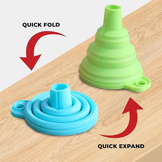 Foldable Silicone Kitchen Funnel - Easy to Carry - Heat Resistant, Non-Toxic & Odorless Wide Mouth Food Grade Gadget - Perfect for Transferring Liquid, Powder & Dry Ingredients | Set of 4