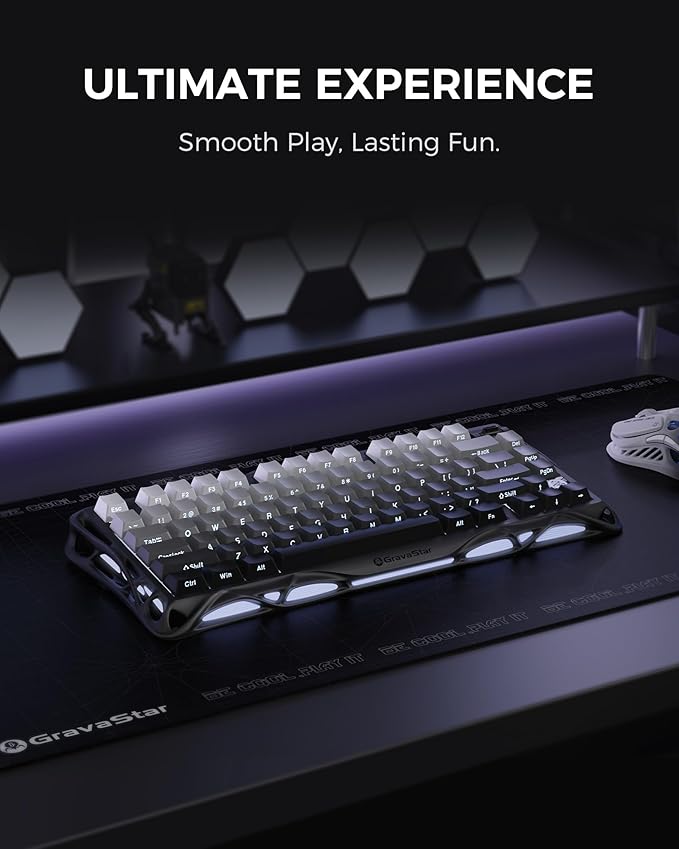 GravaStar Mercury K1 75% Wireless Mechanical Gaming Keyboard RGB Backlit | Gasket Mount, Hot Swappable Linear Switches, Creamy Sound Keyboard, 2.4GHz/USB-C/Bluetooth 5.0, for Win/Mac【Gradient Black】