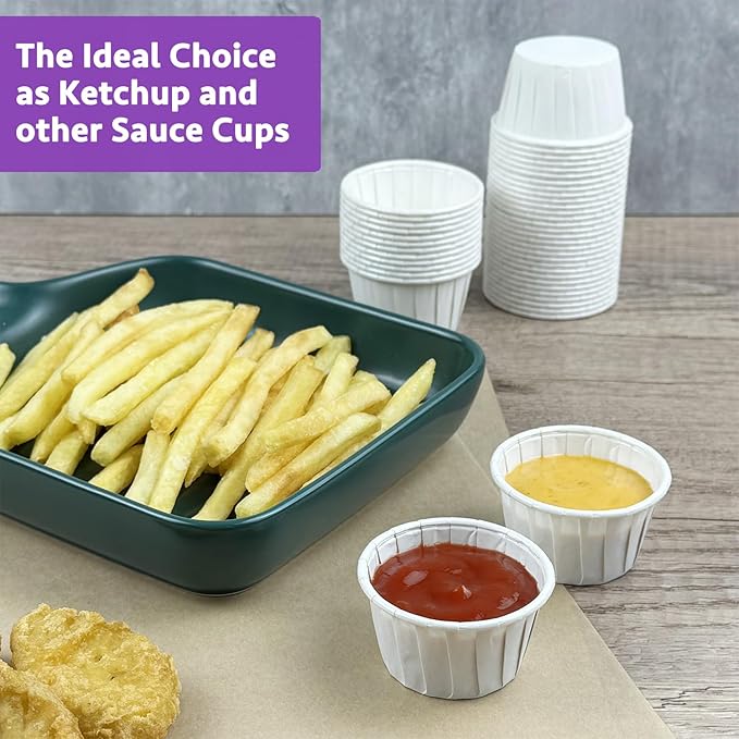 CAMKYDE 500 pcs Ketchup Cup Small Paper Cups 1 oz, Leak-Proof Food Safe Disposable Condiment Cups Sample Medicine Cup (Pack of 500)