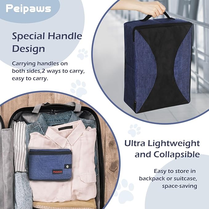 Portable Cat Travel Litter Box. Zipped Lid, Collapsible Litter Box for Cats. No Leakage, No Smell. Easy to Carry. Used for Hotels, Camping, Car (Blue,M)