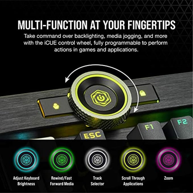 Corsair K100 RGB Mechanical Gaming Keyboard - Cherry MX Speed RGB Silver Keyswitches - PBT Double-Shot Keycaps - Elgato Stream Deck and iCUE Compatible - QWERTY NA Layout - Black