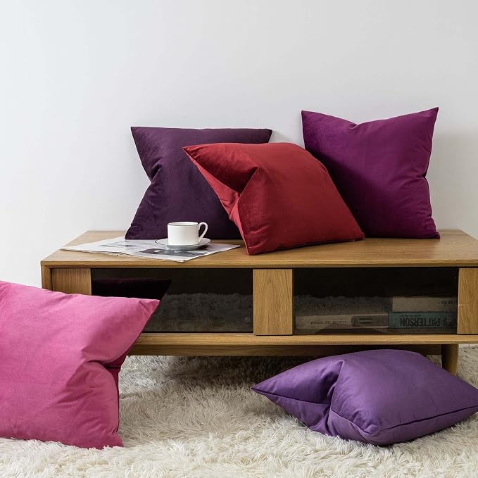 20x20 Decorative Velvet Throw Pillow Covers Set of 2 for Couch,Burgundy | Soft Cushion Cases with Invisible Zipper for Modern Sofa Bed Living Room Bedroom Home Decor Christmas