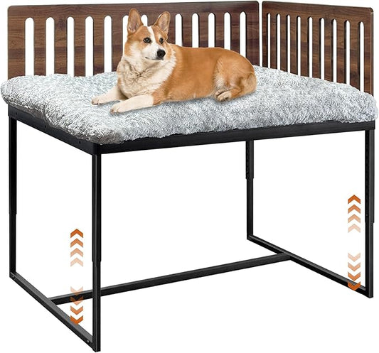 Beside Dog Bed,2 Panel Adjustable Height Dog Bunk Beds,40''x28'' Metal Dogs Bed Frame with Cushion,Large