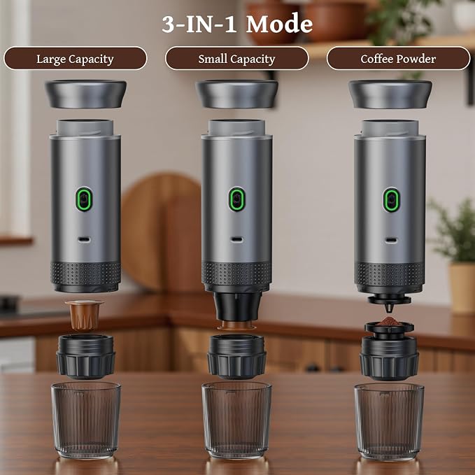 Portable Coffee Maker Espresso Machine, Travel Espresso Maker, Cafetera Portatil Expreso with Small Tea Cup, Compatible with Ground Coffee & NS Capsule for RV,Car, Hiking, Camping Office