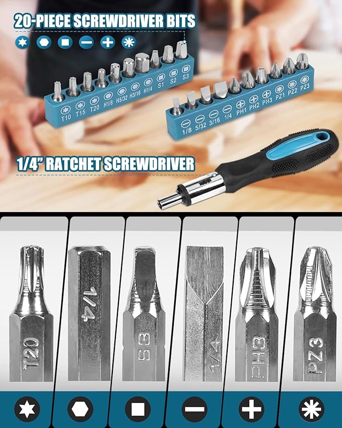 Zeite Tool Kit for Home, 144 Piece Hand Tool Set with Storage Box, General Basic Repair Tool Set with Hammer, Pliers, Wrenches, Voltage Tester, Measure Tape, Screwdriver Bits