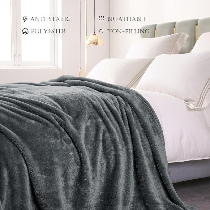 Exclusivo Mezcla Fuzzy Plush Fleece Bed Blanket King Size, Dark Grey | 104x90 Inches, Super Soft and Cozy Bed Blanket, Fluffy Decorative Bedding for Livingroom, Bedroom, All Season