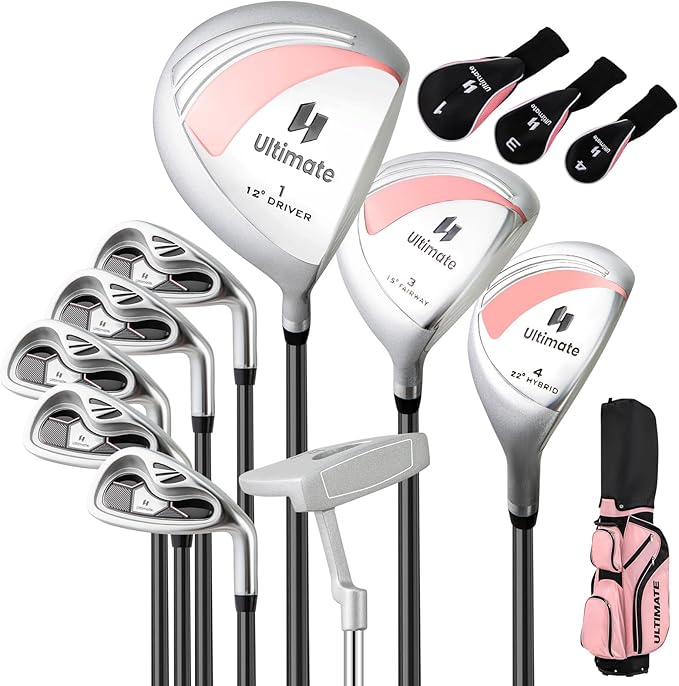 Tangkula 9/10/12 Pieces Women's Complete Golf Clubs Set, Golf Club Package Set with 460CC Driver, Fairway Wood & Hybrid, Irons, Putter, Portable Regular Golf Club Set