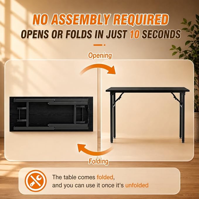 Folding Table Computer Desk - 55.1" No Assembly Folding Desk Design and Foldable Office Desk, Small Desk for Bedroom, Compact Storage Portable Use for Dorm and RV Small Space, Dark Oak