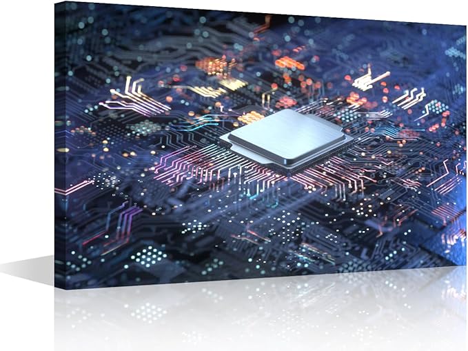 TUMOVO Wall Art for Living Room CPU Concept Canvas Wall Art Circuit Board Contemporary Wall Art Posters and Prints Glowing CPU Modern Artwork Ready to Hang for Bedroom Office, 18x12in