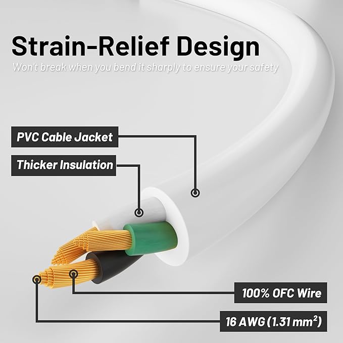16/3 White Indoor Outdoor Extension Cord 10 Ft 2 Pack Waterproof, Extension Cord with 3 Prong Grounded Plug,13A 1625W 16AWG SJTW, Flexible Weatherproof Power Cable